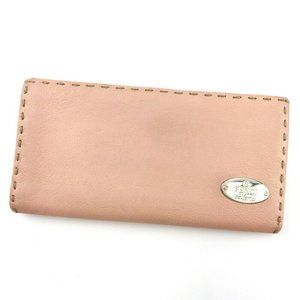 Authentic FENDI Long Wallet Cerea Pink Beige Leather Auth Used